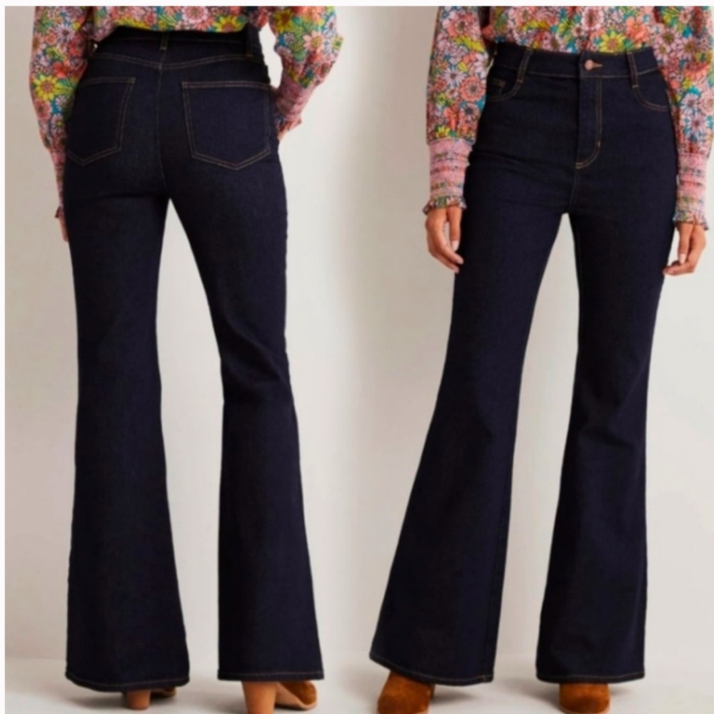 Boden Denim Dark Wash High Rise Flare Jeans‎ Womens Size US 14L Stretch Denim